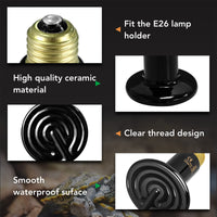 Simple Deluxe 25W/40W/50W/60W/100W/150W Ceramic Heat Emitter Reptile Heat Lamp Bulb No Light Emitting Brooder Coop Heater for Amphibian Pet & Incubating Chicken, Black/2 Pack, 60W 60 Watts