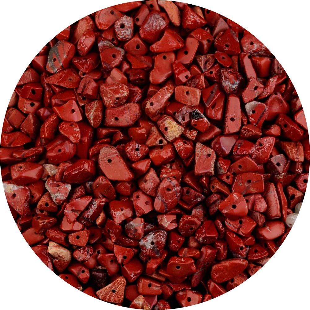 Natural Chip Stone Beads Red Jasper 5-8mm About 400 Pieces Irregular Gemstones Healing Crystal Loose Rocks Bead Hole Drilled DIY for Bracelet Jewelry Making Crafting (5-8mm, Red Jasper)