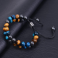 DHQH Triple Protection Bracelet 8/10MM Hematite Black Agate Tigers Eye Stone Bracelet Crystal Jewelry Healing Bead Bracelets for Men Bring Luck, Prosperity and Happiness F-8MM Triple Beads Double