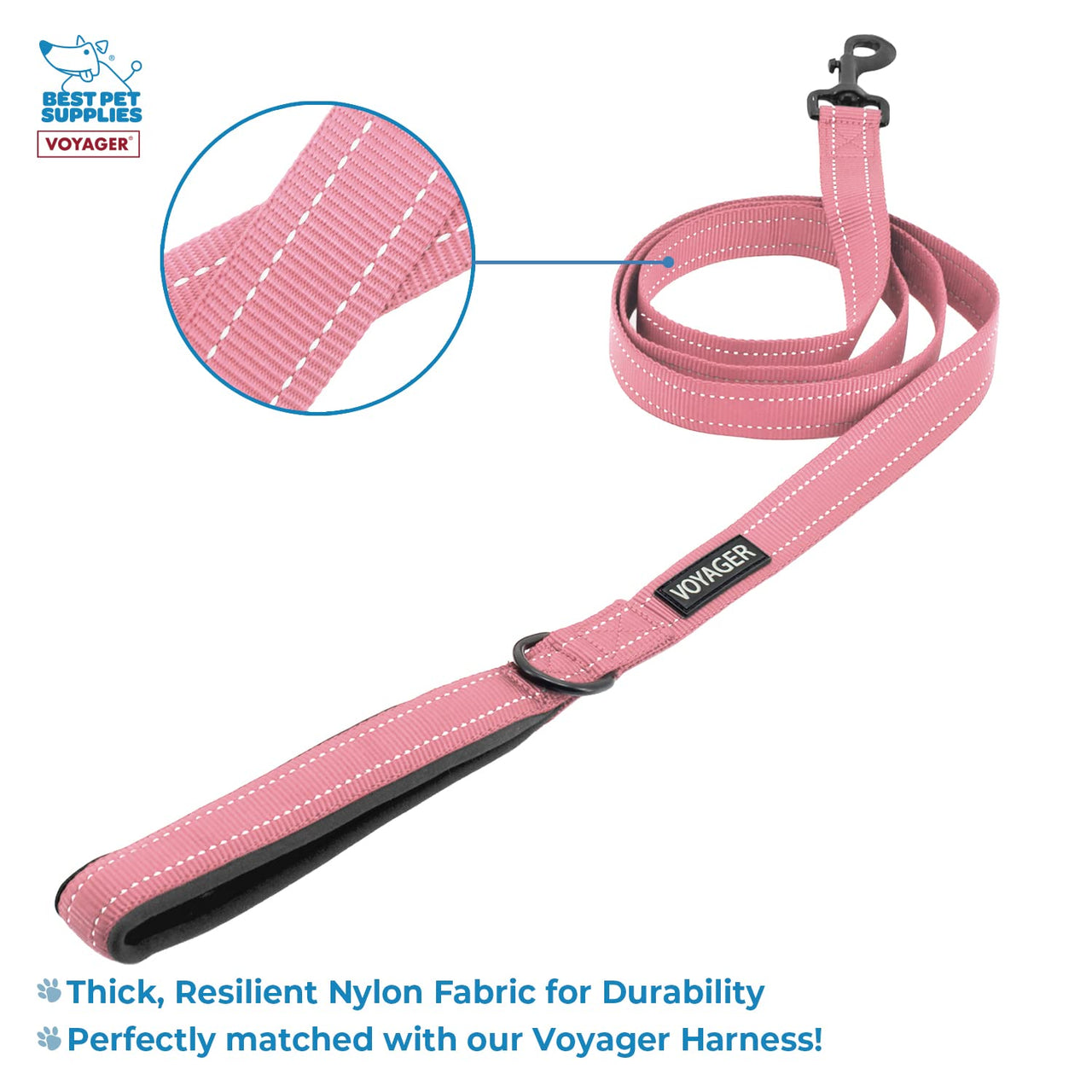 Voyager Step-in Lock Dog Harness w Reflective Dog Leash Combo Set with Neoprene Handle 5ft - Supports Small, Medium and Large Breed Puppies/Cats by Best Pet Supplies - Pink, XS Harness Leash Set (Pink) XS (Chest: 13 - 16" * Fit Cats)