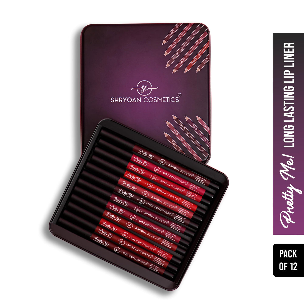 Shryoan Matt Lip Liner | Set of 12 | Long-lasting |Matte Finish | Non-drying, 19.2gm