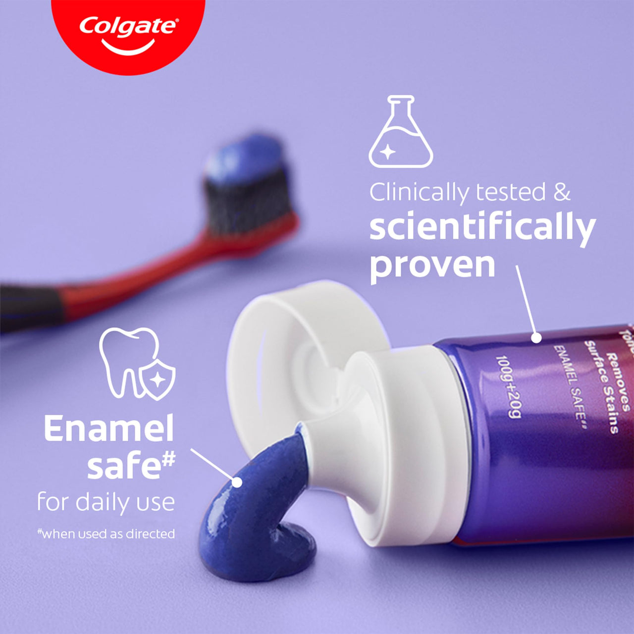 Colgate Visible White Purple Toothpaste For Teeth Whitening, Teeth Whitening Toothpaste With Fluoride, Whitens Yellow Teeth, Enamel-Safe For Daily Use Paste Toothpaste (100G + 20G)