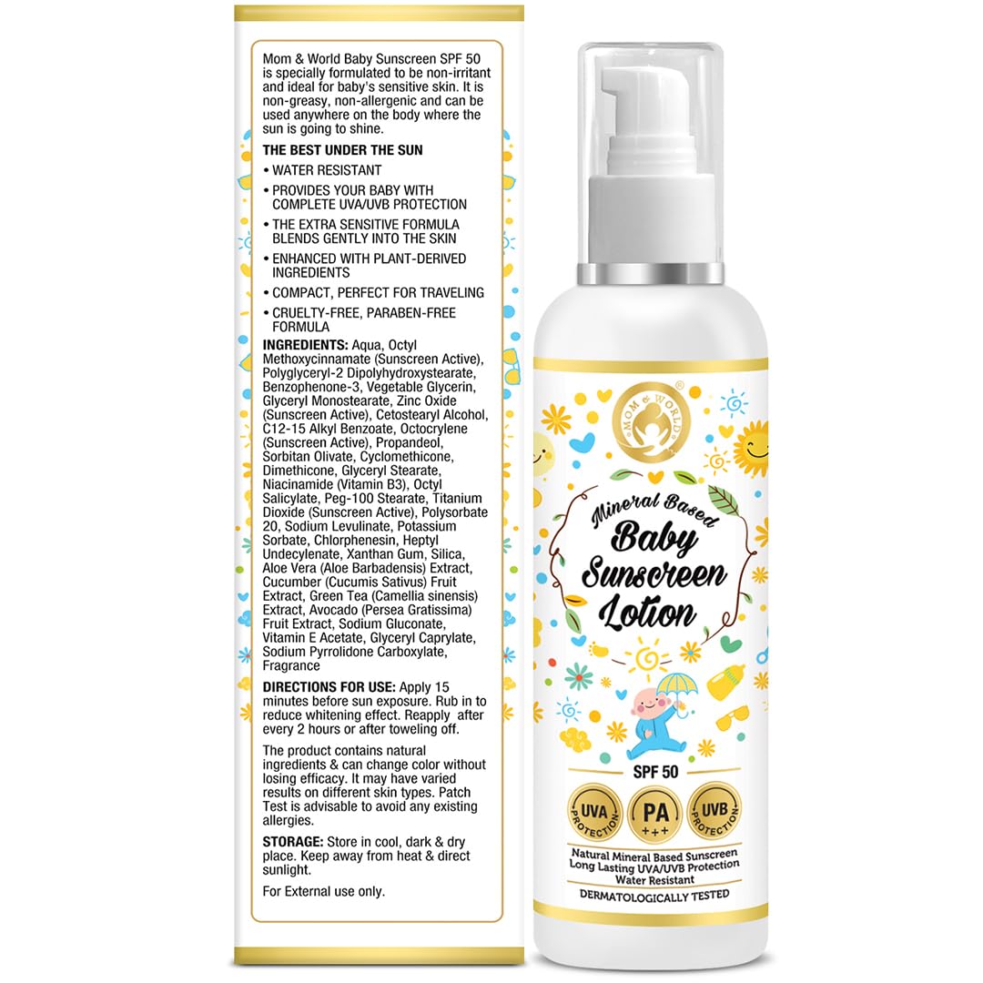 Mom & World Kidsy Face Wash Tear Free, 120ml + Baby Sunscreen Lotion Spf 50 Pa+++