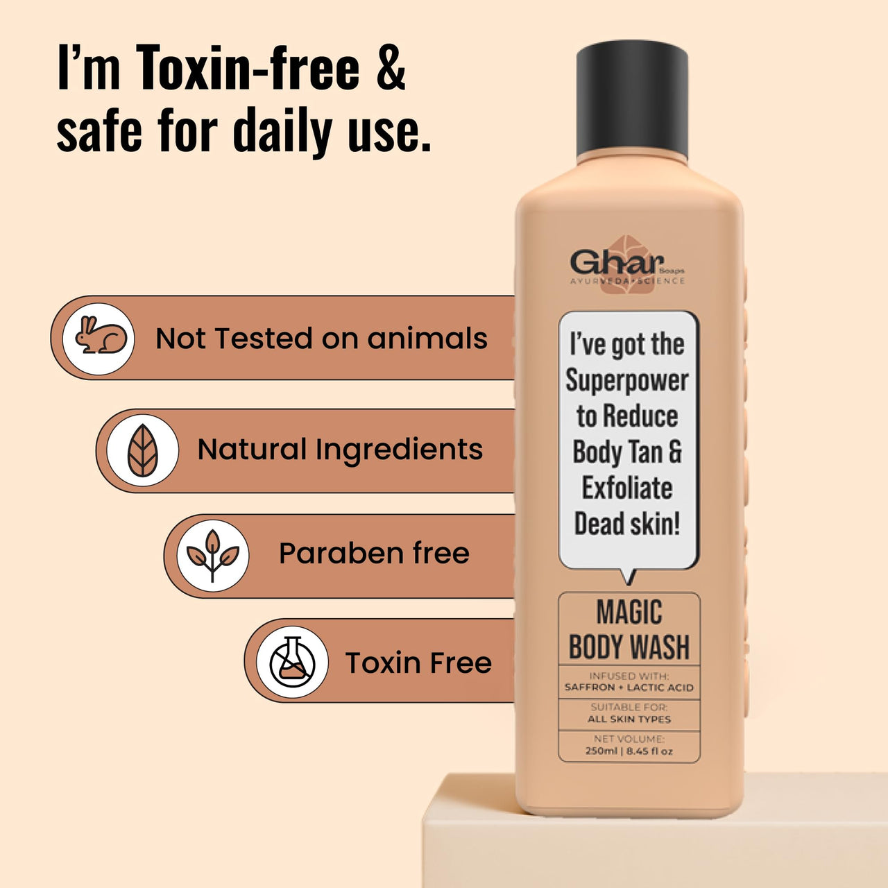 Ghar Soaps Magic De-Tan body wash for tan removal | Exfoliating Body Wash with Saffron, Lactic Acid & Niacinamide | Detan body wash | Removes Tan & Helps in Skin Lightening | Paraben & SLS Free