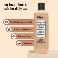 Ghar Soaps Magic De-Tan body wash for tan removal | Exfoliating Body Wash with Saffron, Lactic Acid & Niacinamide | Detan body wash | Removes Tan & Helps in Skin Lightening | Paraben & SLS Free