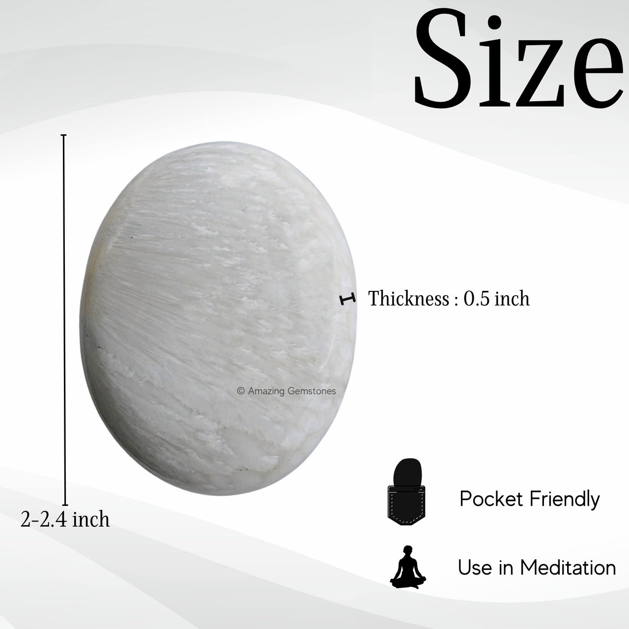 Scolecite Large Palm Stone - Pocket Massage Worry Stone for Natural Body Chakra Balancing, Reiki Healing and Crystal Grid Scolecite - Large