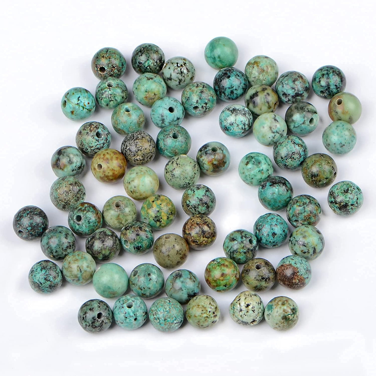 Bymitel 140Pcs Natural Crystal Beads Stone Gemstone Round Energy Healing Loose Beads with Stretch Cord for Jewelry Making Bracelets Anklets (African Turquoise, 8mm 140pcs) African Turquoise