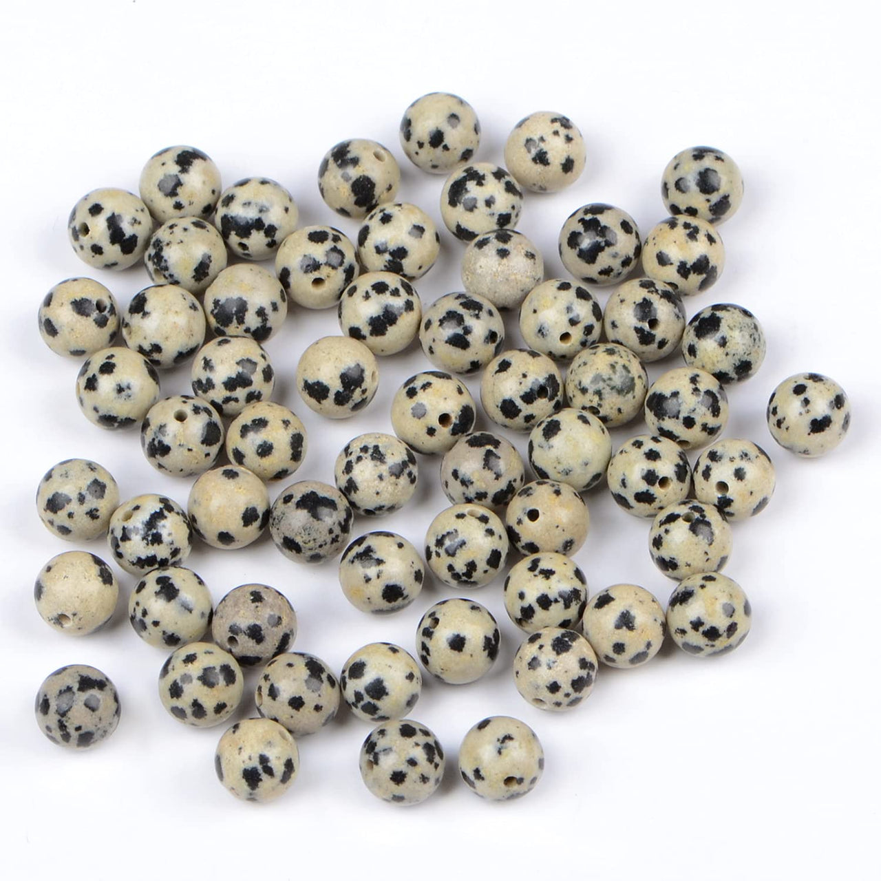 Bymitel 90pcs Natural Crystal Beads Stone Gemstone Round Energy Healing Loose Beads with Stretch Cord for Jewelry Making Bracelets Anklets (Dalmation Jasper, 10mm 90pcs) Dalmation Jasper