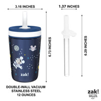 Zak Designs Disney Mickey Mouse Kelso Tumbler Set, Leak-Proof Screw-On Lid with Straw, Bundle for Kids Includes Plastic and Stainless Steel Cups with Bonus Sipper (3pc Set, Non-BPA)15 fl oz. Classic