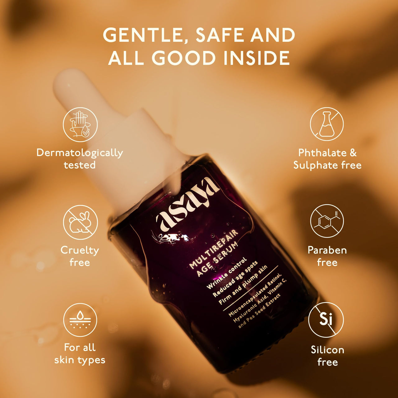 Asaya 0.2% Retinol Face Serum | Beginner-Friendly Anti-Aging Night Serum | Reduces Wrinkles, Fine Lines & Dark Spots | With Peptide, Vitamin C & Hyaluronic Acid | Boosts Collagen & Firms Skin | Brightens & Evens Tone | Hydrating & Non-Irritating | For Fac