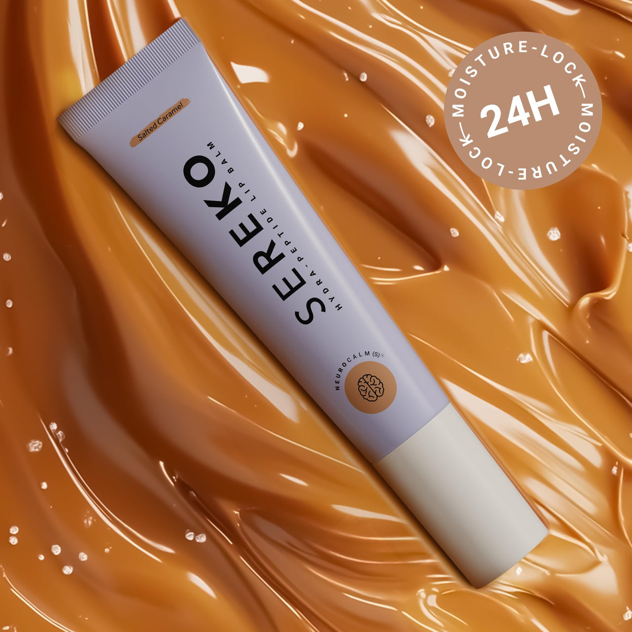 Sereko Hydra Peptide Clear Lip Balm for Dry & Chapped Lips With Ceramides & Squalane | Long Lasting Hydration, 24H Moisture Lock, Repair, Plumps & Smooths | Non Tinted | Salted Caramel - 8gm