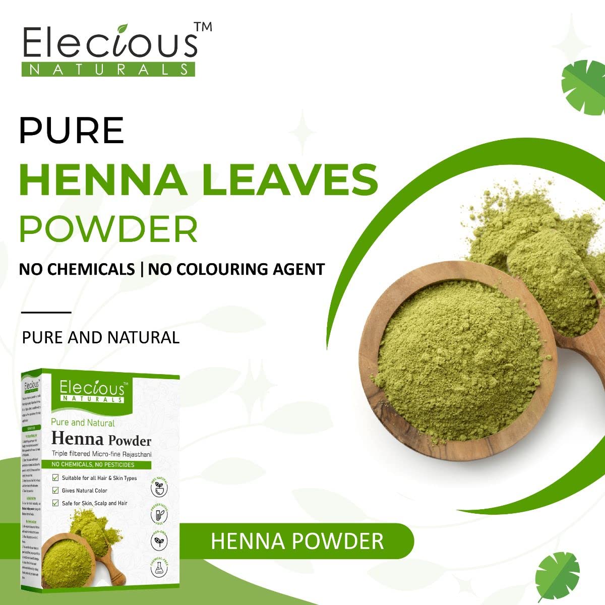 Elecious Natural Henna Powder For Hair Colour and Growth (200 Grams)