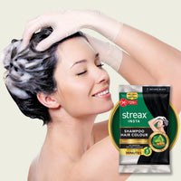 Streax Insta Shampoo Hair Colour for Men & Women, Natural Black, 25ml (Pack of 8) | Enriched with Almond Oil & Noni Extracts | Long-Lasting Instant Colour
