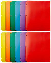 Basics Plastic 3 Hole Punch Folders with 2 Pockets, 8.5 x 11 inches, Pack of 12, Assorted Color