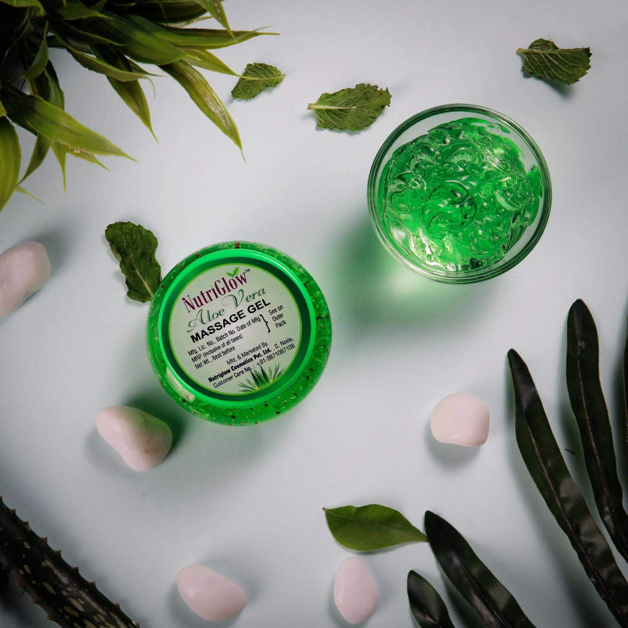 NutriGlow Aloe Vera Gel Great for Face, Hair, Acne, Sunburn, Bug Bites, Rashes, Glowing and Radiant Skin, Hydrating Gel Relieves Itchy & Irritated Skin - Non Sticky, 100gm Each, Pack of 5