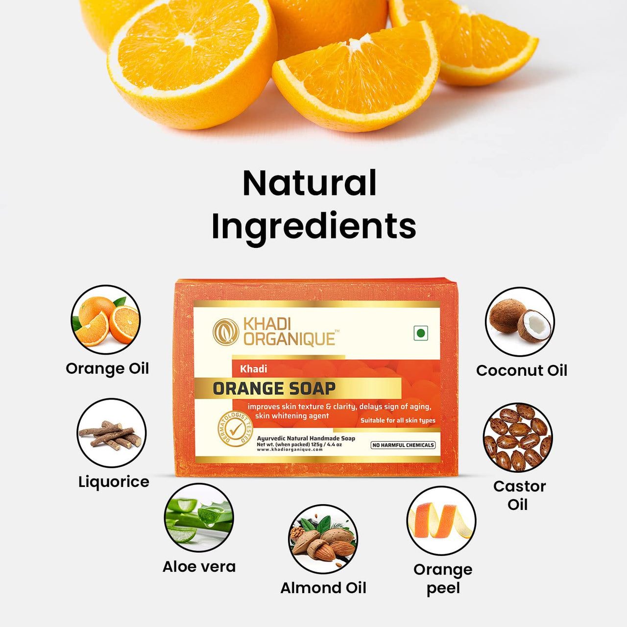 Khadi Organique Pure Natural Herbal & Handmade Orange Soap Combo Kit Pack of 4 500gm