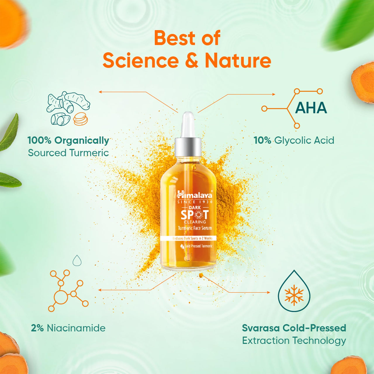 Himalaya Wellness Company Himalaya Dark Spot Clearing Turmeric Face Serum Organically Sourced Turmeric Reduce Dark Spots In 7 Days 10% Glycolic Acid & 2% Niacinamide 30Ml