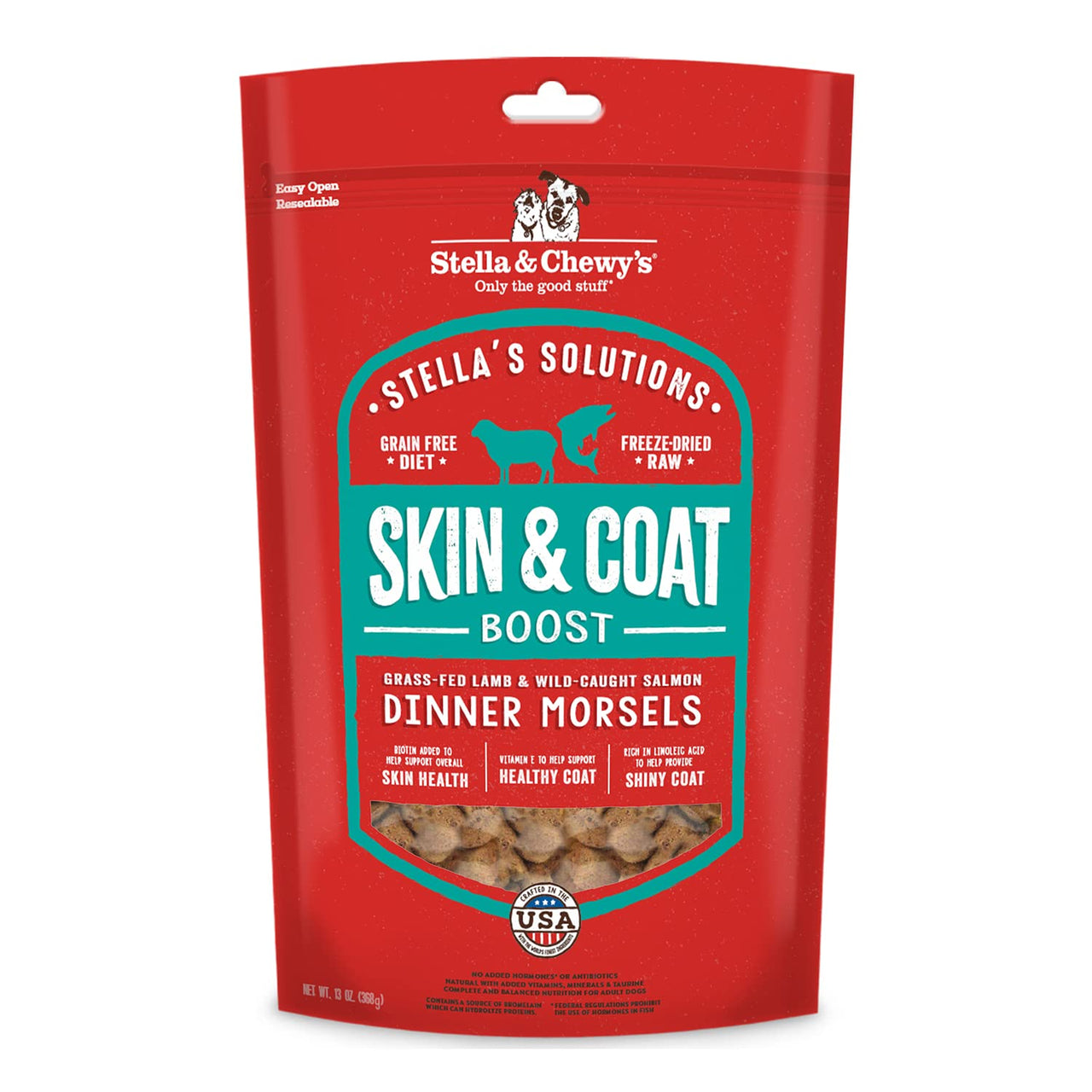 Stella & Chewy's  Stella's  Solutions Skin & Coat Boost Grass-Fed Lamb & Wild-Caught Salmon Dinner Morsels Freeze-Dried Raw Dog Food, 13 oz (SOL-FDLSSC-13) Lamb & Salmon (Skin & Coat Boost) 13 Ounce (Pack of 1)