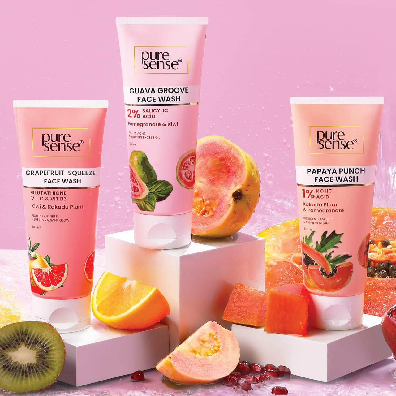 PureSense Guava Groove Face Wash with 2% Salicylic Acid | Pomegranate & Kiwi | Fights Acne and Controls Excess Oil | For Men & Women - 100ml