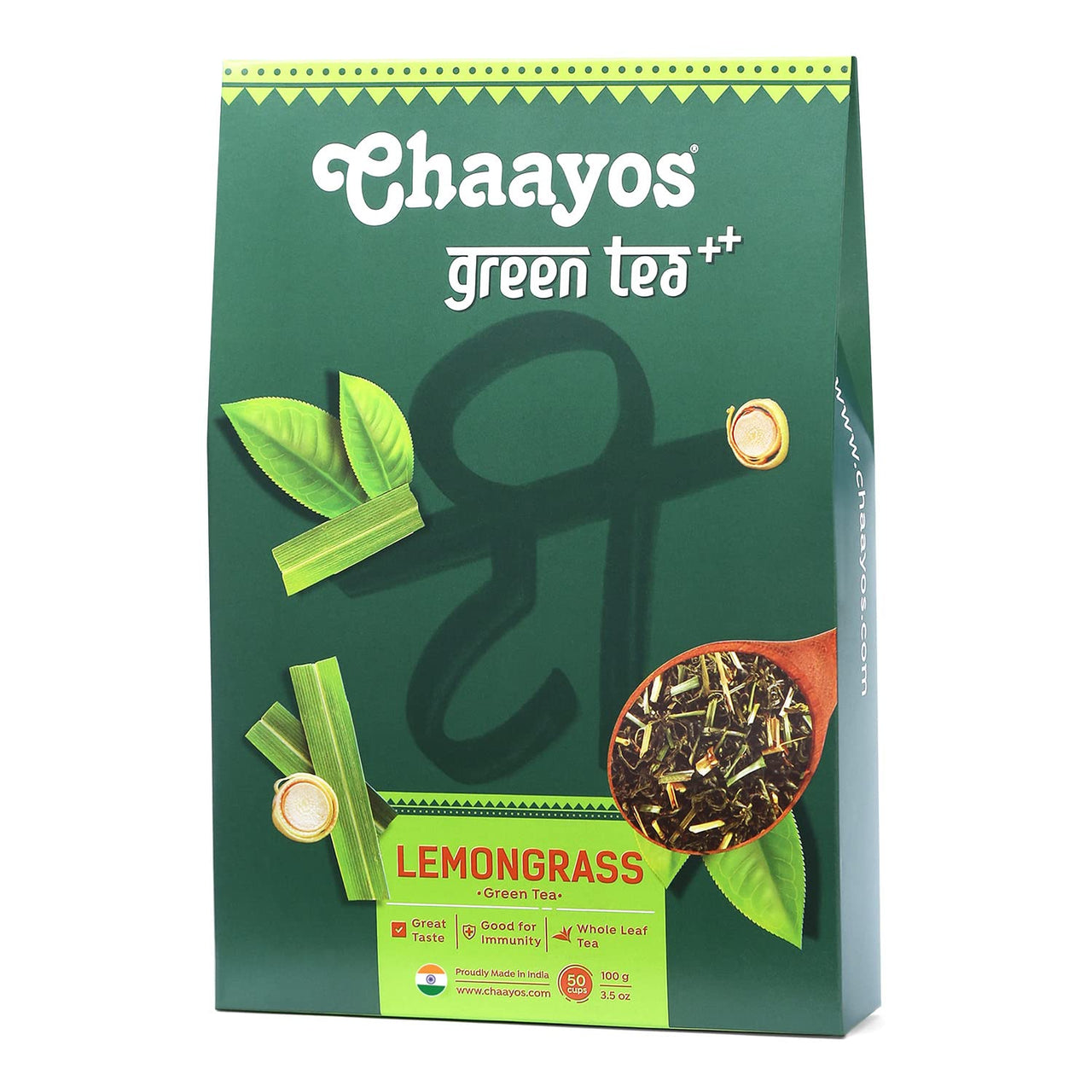 Chaayos Lemongrass Green Tea | Lemongrass Tea | Whole Leaf Loose Tea | Immunity Boosting - 100 grams [50 Cups] | Antioxidant Green Tea | Green Tea
