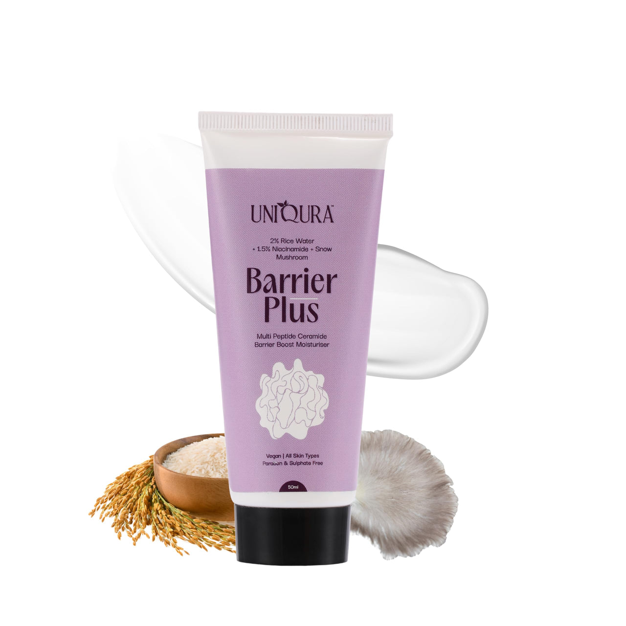 Uniqura Peptide Ceramide Moisturiser Cream for Dry to Normal Skin (50ml) - Formulated with Rice Bran Water & Niacinamide, Non-Comedogenic Moisturizer For Face and Body Barrier Repair Cream