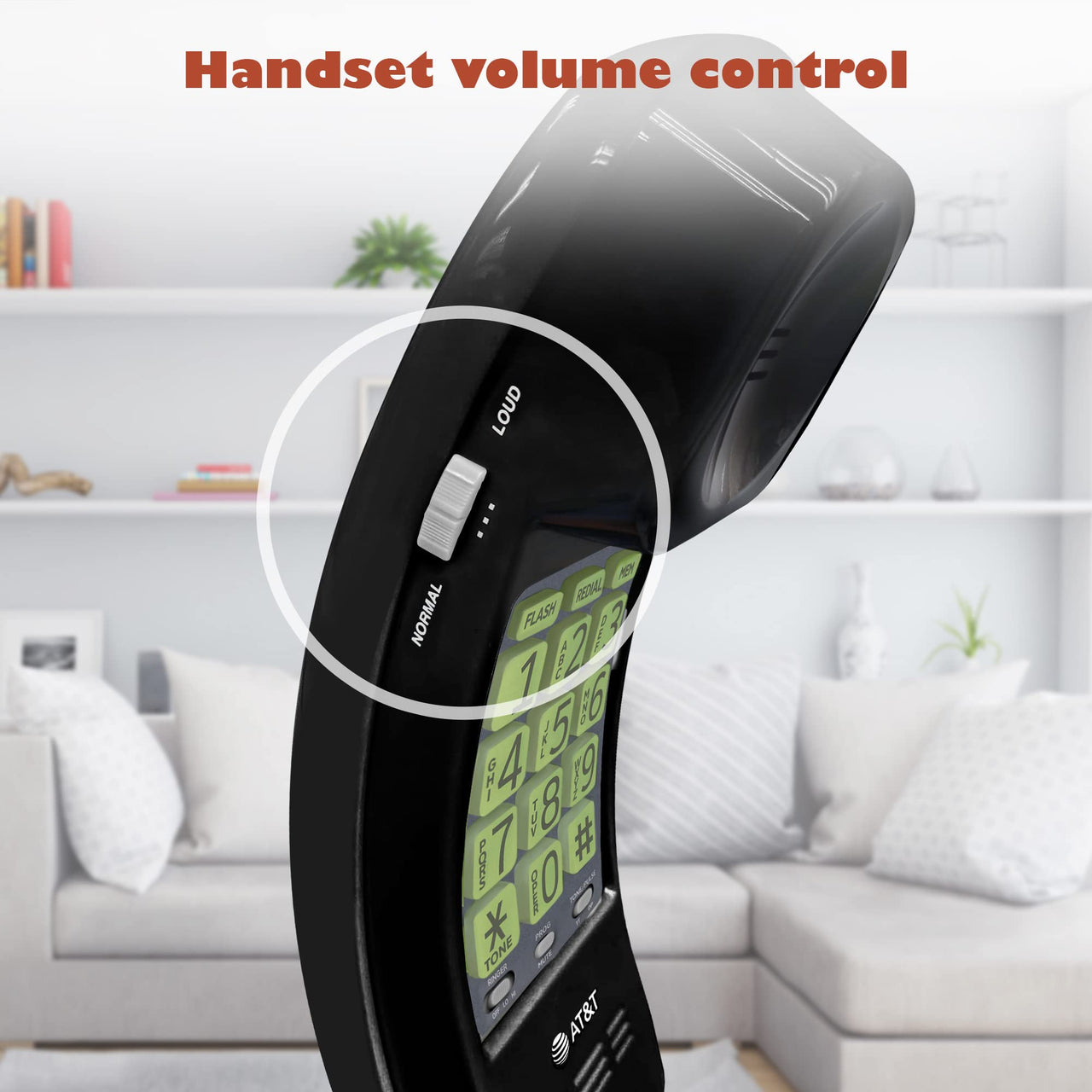 AT&T TRIMLINE 213-11 Corded Home Phone with Extra Big Buttons & Visual Ringer. No AC Power Required, Improved Easy-wall-mount, Lighted Keypad, 10 Speed Dial Keys, Volume Control,Senior Friendly. BLACK