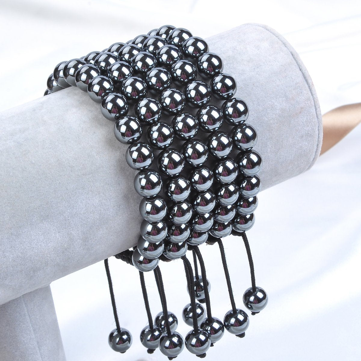 Massive Beads Natural Healing Power Gemstone Crystal Beads Unisex Adjustable Macrame Bracelets 8mm Hematite