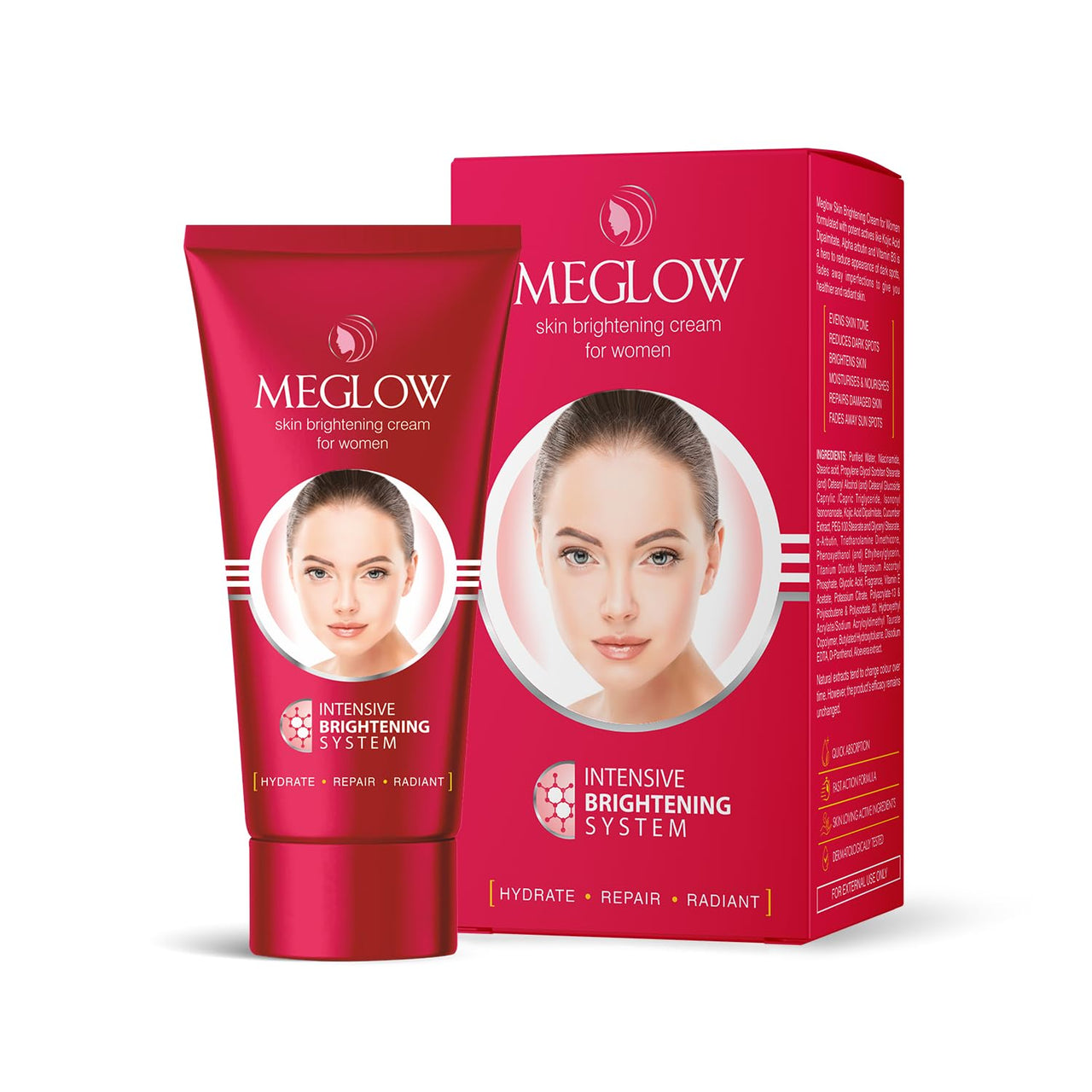Meglow Skin Brightening Moisturizer Cream for Women| Hydrates, Repairs & Reduces Dark Spots, Melanin, Melasma | Prevents Pigmentation | Evens Skin Tone 15g