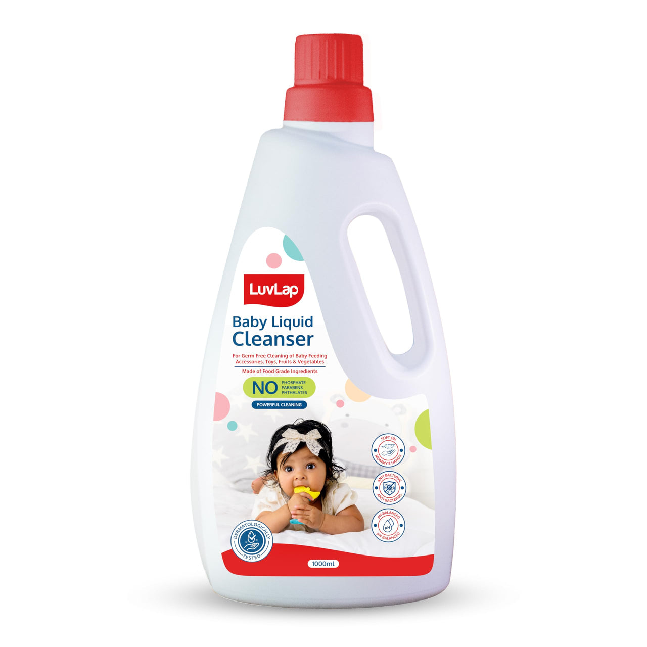 LuvLap Baby Liquid Cleanser 1000ml, For cleaning feeding bottle, cutlery, toys, fruits & vegetables, Kills 99.9% Germs, pH Balanced Dermatologically tested formula, No harsh chemicals, Bio-degradable
