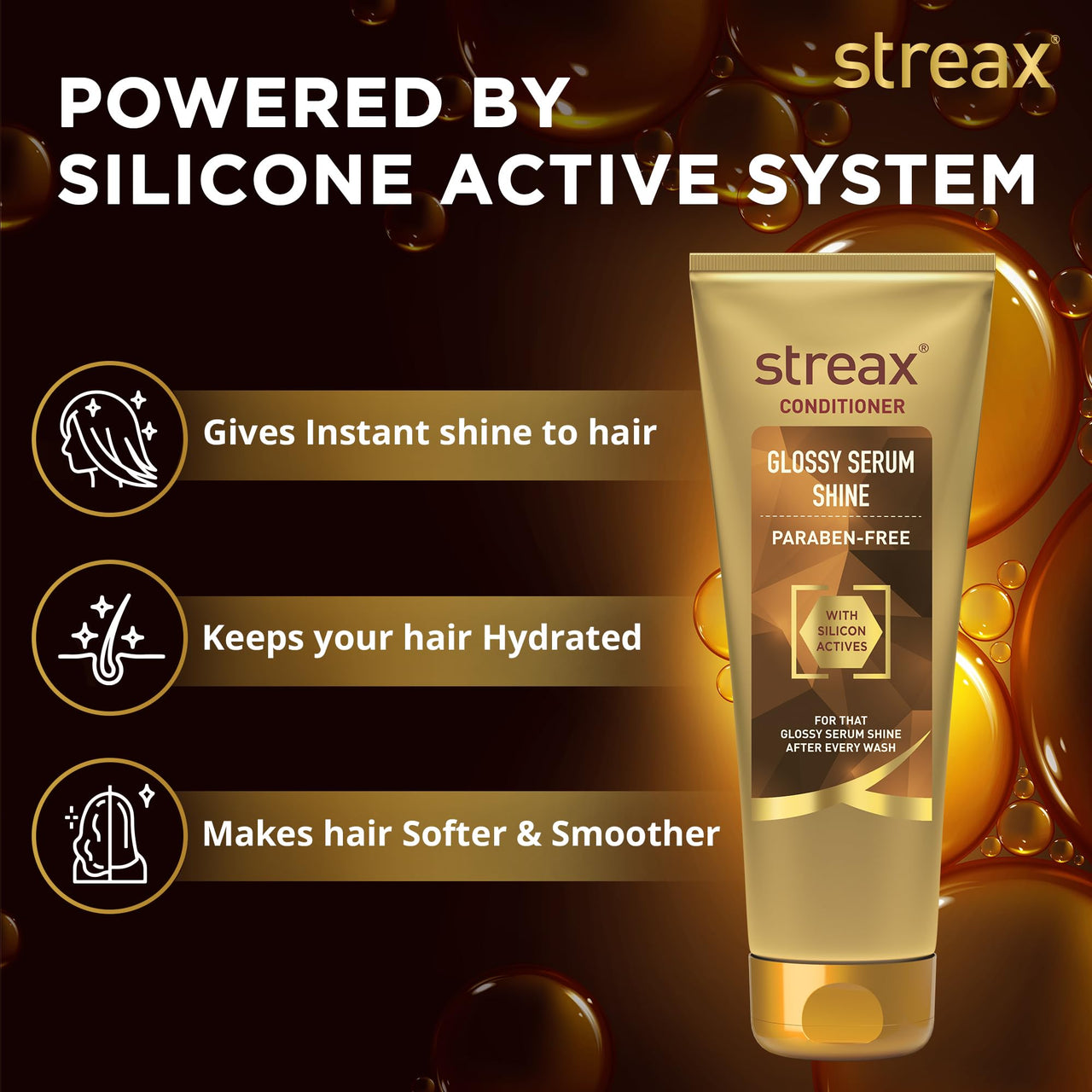 Streax Glossy Serum Shine Unscented Hair Conditioner For Women & Men| For Dull & Dry Hair| With Silicon Actives For Shiny Hair And Frizz Control| Paraben Free - 240Ml,1 Count