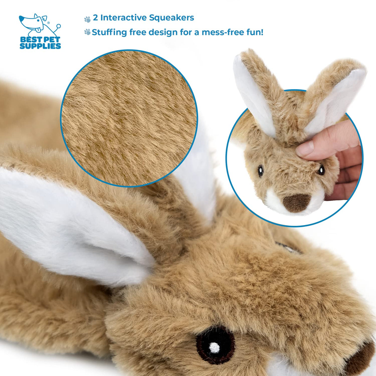 Best Pet Supplies 2-in-1 Stuffless Squeaky Dog Toys with Soft, Durable Fabric for Small, Medium, and Large Pets, No Stuffing for Indoor Play, Holds a Plastic Bottle - Hare, Large Brown/Hare