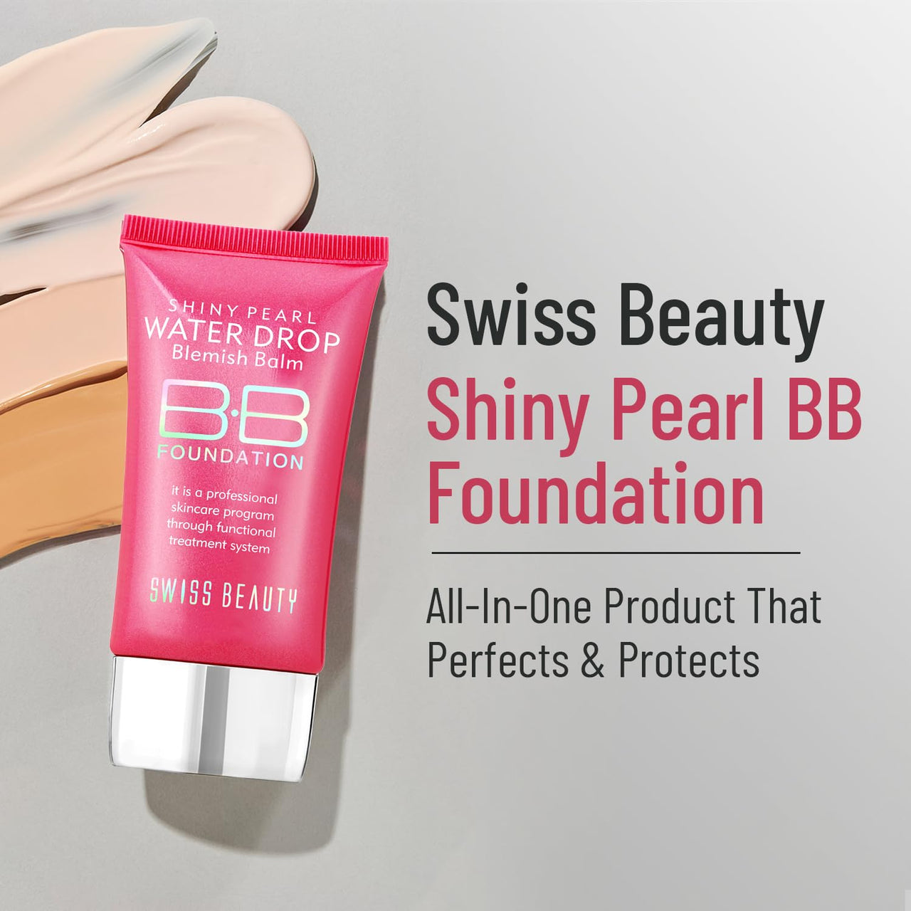 Swiss Beauty Matte Shiny Pearl Water Drop Blemish Long Lasting Balm BB Lightweight, Liquid Foundation, Face Makeup, Shade-01, 40ml