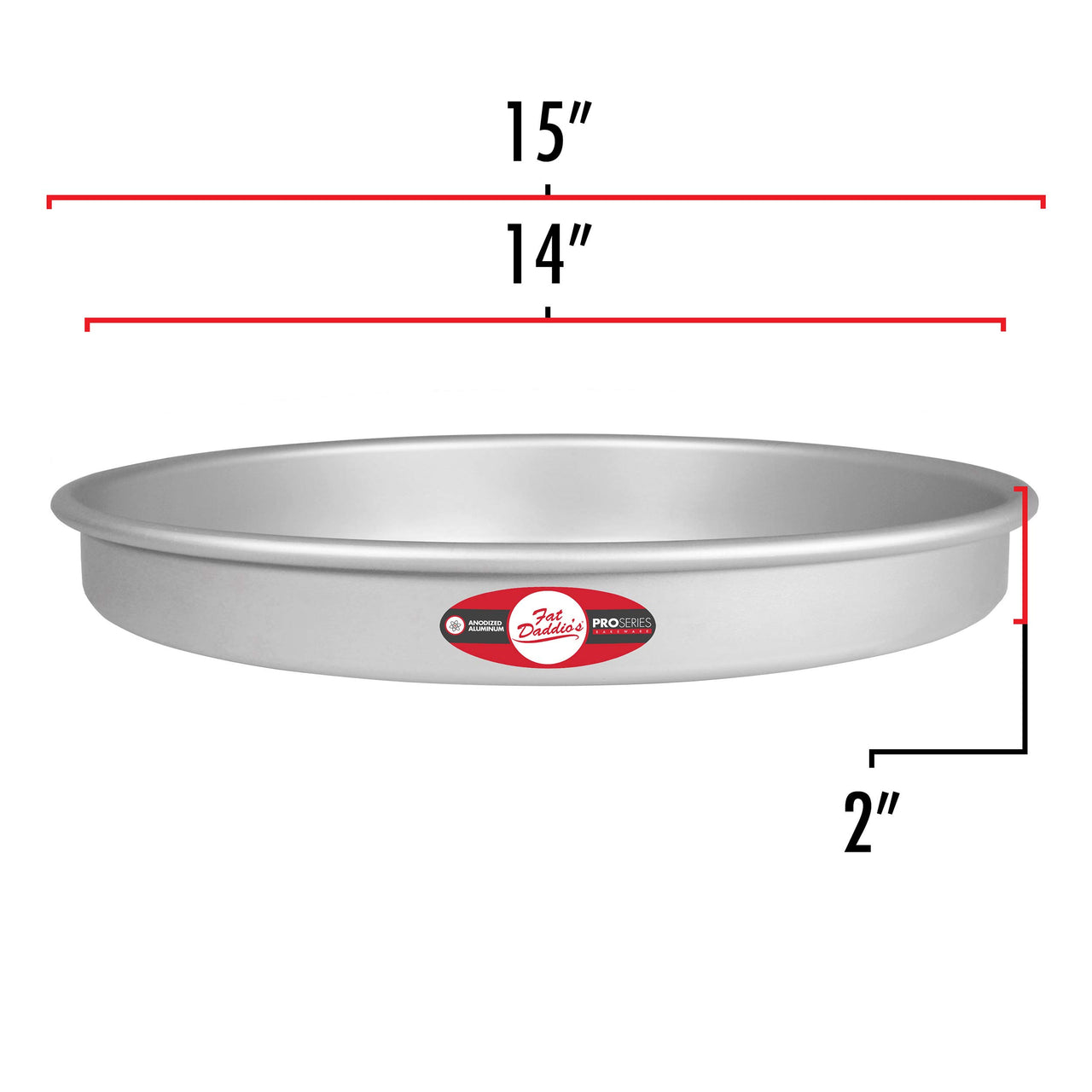 Fat Daddio's  Anodized Aluminum Round Cake Pan, 14 x 2 Inch, Silver 2" Depth