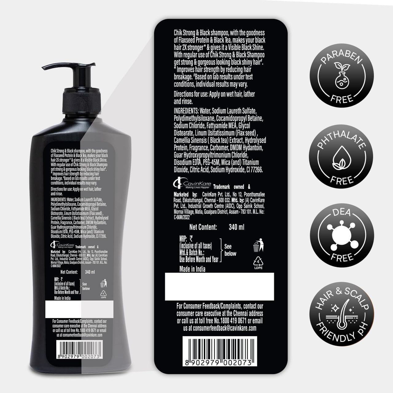 Chik Protein Therapy Shampoo |For 2X Stronger & Black Hair |With the Goodness Of Flax Seeds & Black Tea | 340ml