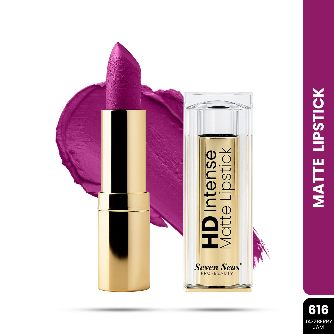 Seven Seas HD Intense Matte Lipstick | Non-Transfer | Lipstick For Women (616-Jazzberry Jam, 3.5G)