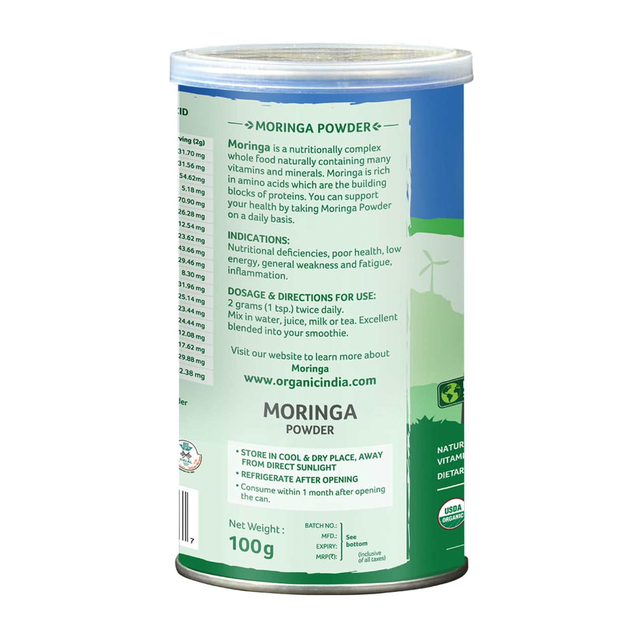 A TATA Product - Organic India Moringa Powder - 100g, Essential Nutrition Superfood, Helps Naturally Boost Energy Levels, Improves Stamina & Vitality, Rich In Vitamins & Minerals