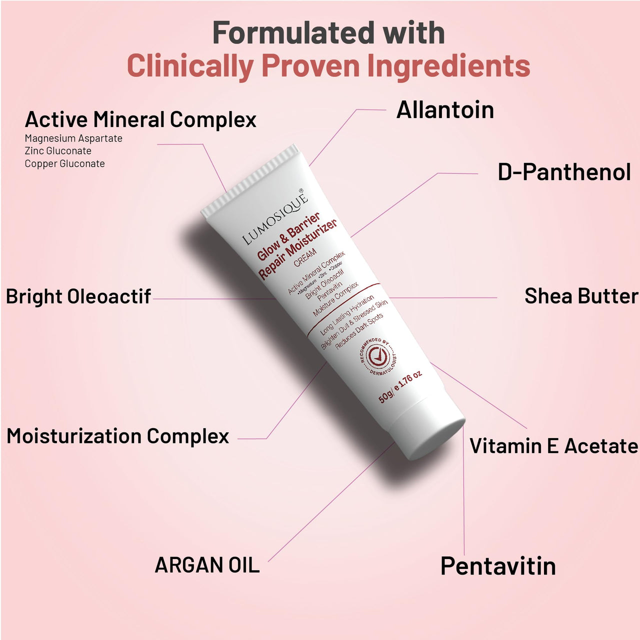 LUMOSIQUE® Glow and Barrier Repair Moisturizer Cream for Intense Moisturizing and Skin Strengthening | With Active Mineral Complex, Bright Oleoactif, Pentavitin and Moisture Complex I Skin Barrier Repair Cream | For Dry Skin, Normal Skin & Sensitive Skin