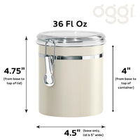Oggi Stainless Steel Kitchen Canister 36 fl oz, Gray - Airtight Clamp Lid, Clear See-Thru Top - Ideal for Kitchen Storage, Food Storage, Pantry Storage. Size 4.75