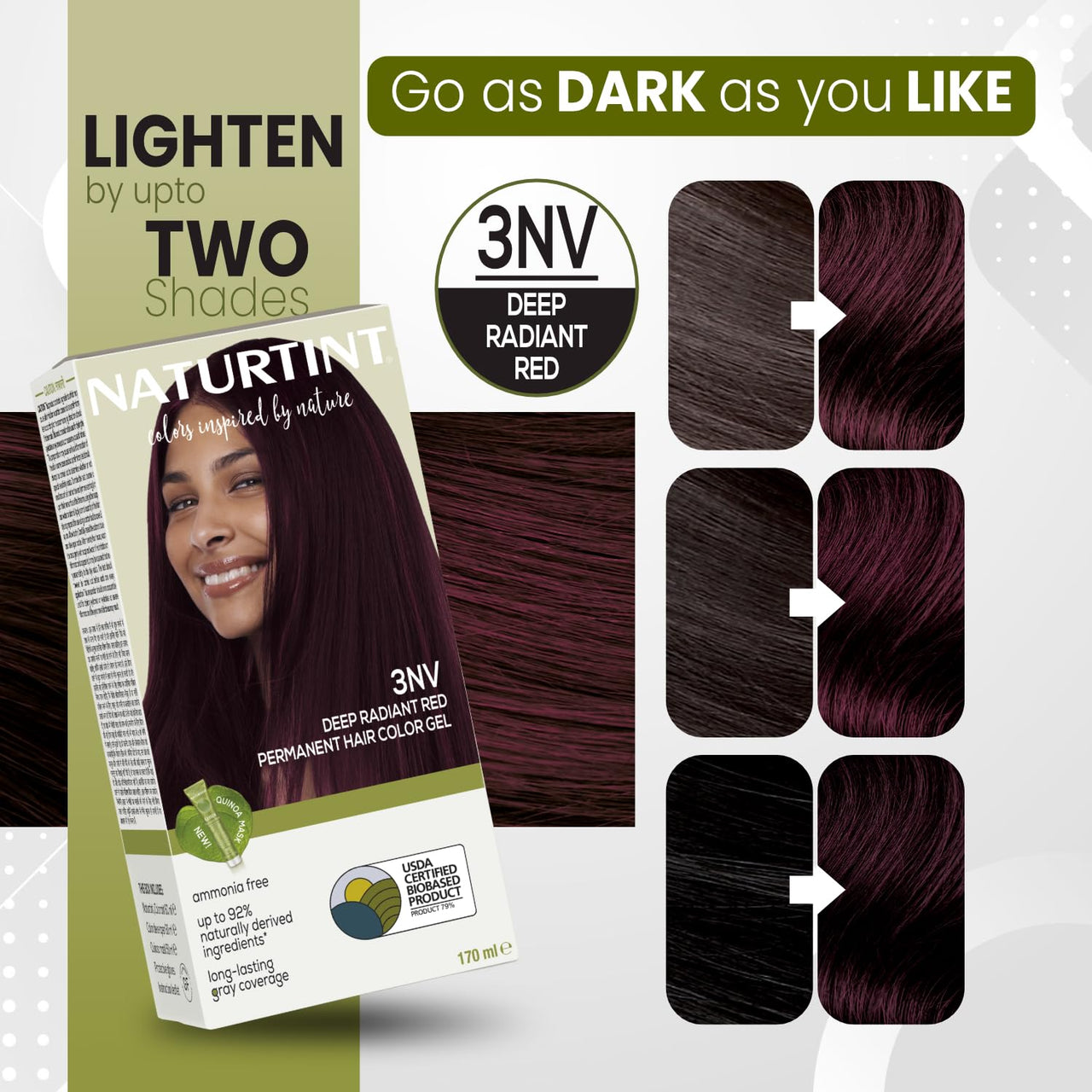 Naturtint Permanent Hair Colour Gel Burgundy 3NV | For Optimal Scalp Care | Long Lasting Hair Colour | Ammonia Free Vegan | No Parabens | Enriched with Olives & Organic Shea Butter