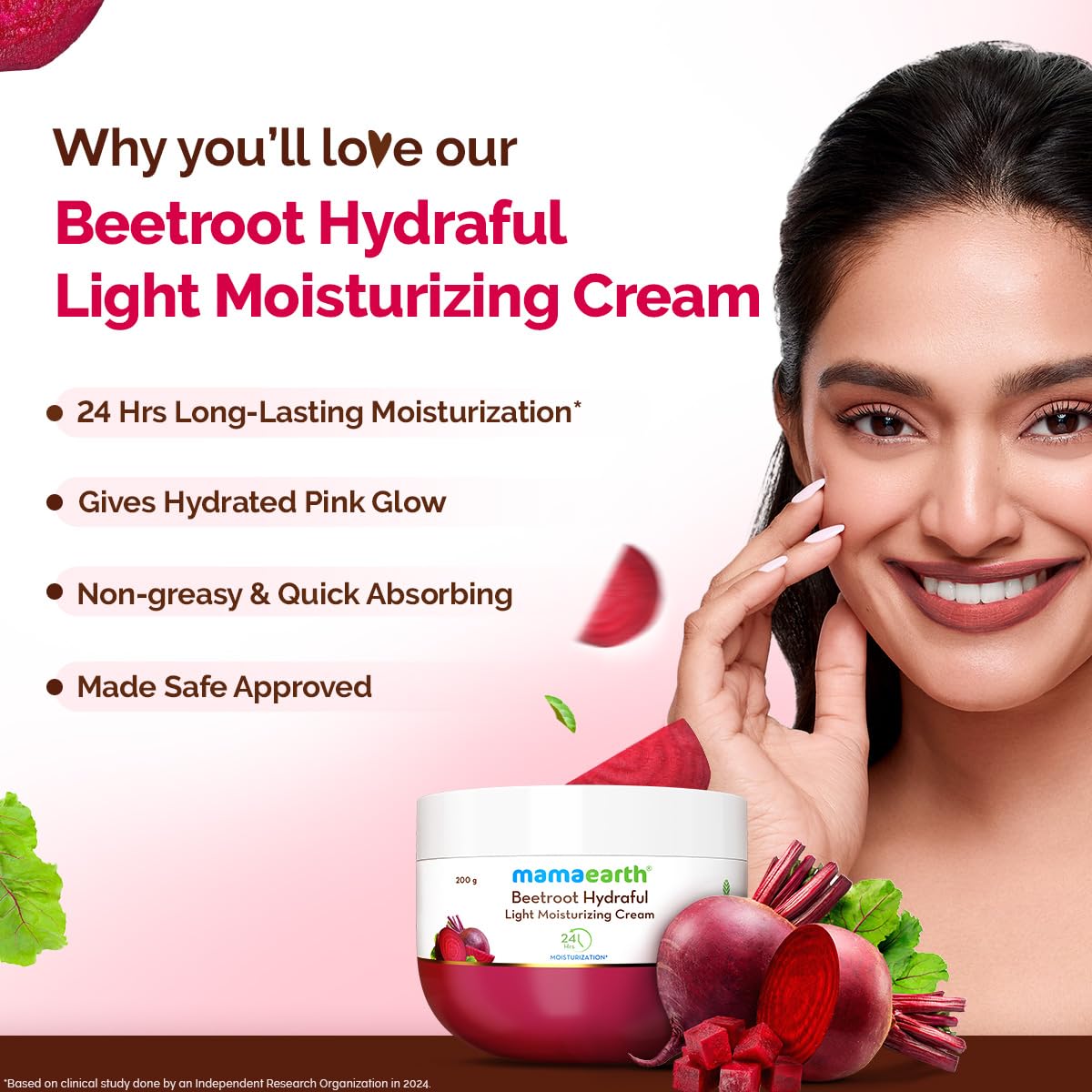 Mamaearth Beetroot Hydraful Light Moisturizing Cream With Beetroot & Hyaluronic Acid|For Hydrated Pink Glow|For Face, Hand & Body|24H Moisturization|Quick Absorbing|Non-Greasy|Soft Moisturizer|200 G