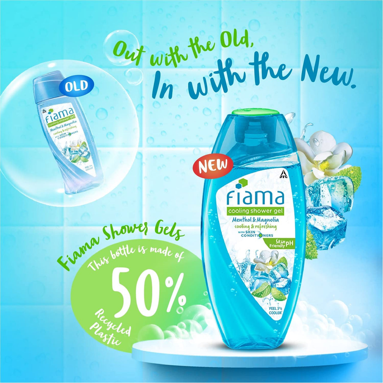 Fiama Cooling Shower Gel Menthol & Magnolia, 250ml Bottle & Fiama Shower Gel Blackcurrant & Bearberry Body Wash With Skin Conditioners, 250ml Bottle