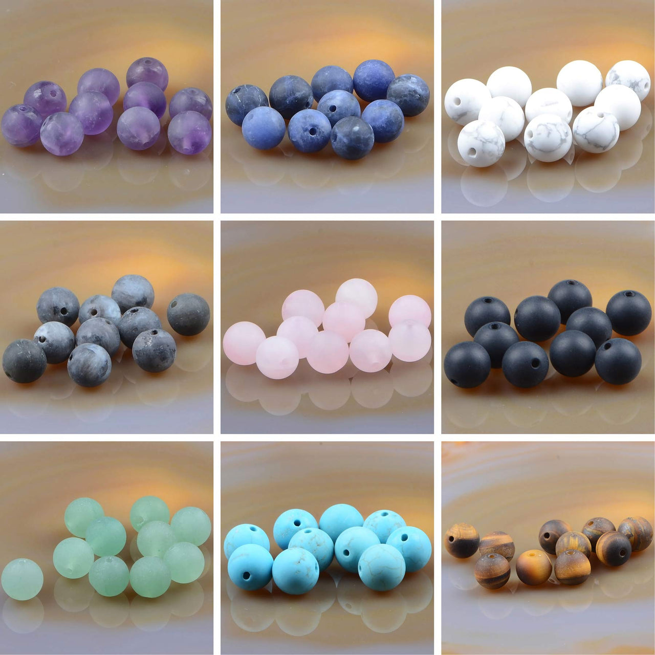 Massive Beads 80PCS 10MM Natural Crystal Beads Matte Mixed Stones Gemstone Round Loose Energy Healing Beads with Free Crystal Stretch Cord for Jewelry Making (Matte Mixed Stones, 10MM)