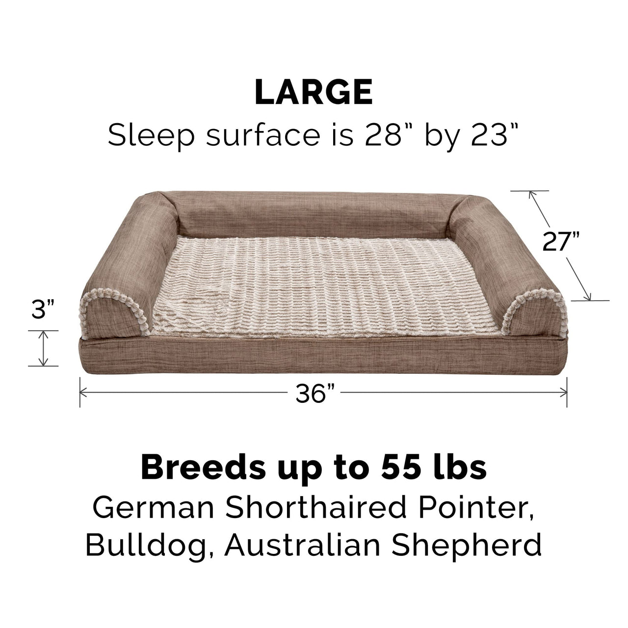 Furhaven Replacement Dog Bed Cover Luxe Faux Fur & Performance Linen Sofa-Style, Machine Washable - Woodsmoke, Large