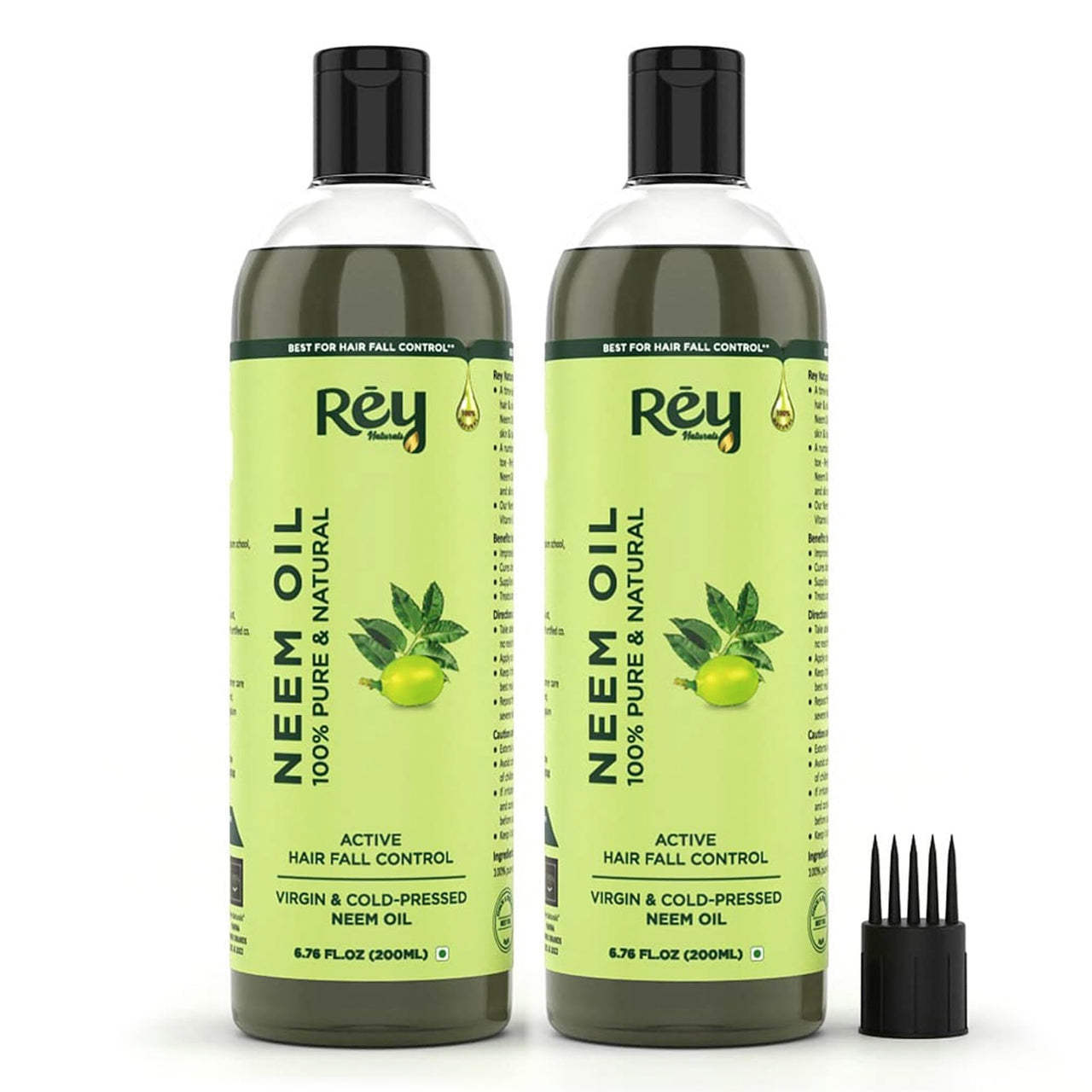 Rey Naturals Pure Neem Oil For Skin & hair | Neem Oil for Hair Growth, Dandruff Relief, Scalp Infection & Healthy Hair | Body Massage Oil For Men And Women - 200ML pack of 2