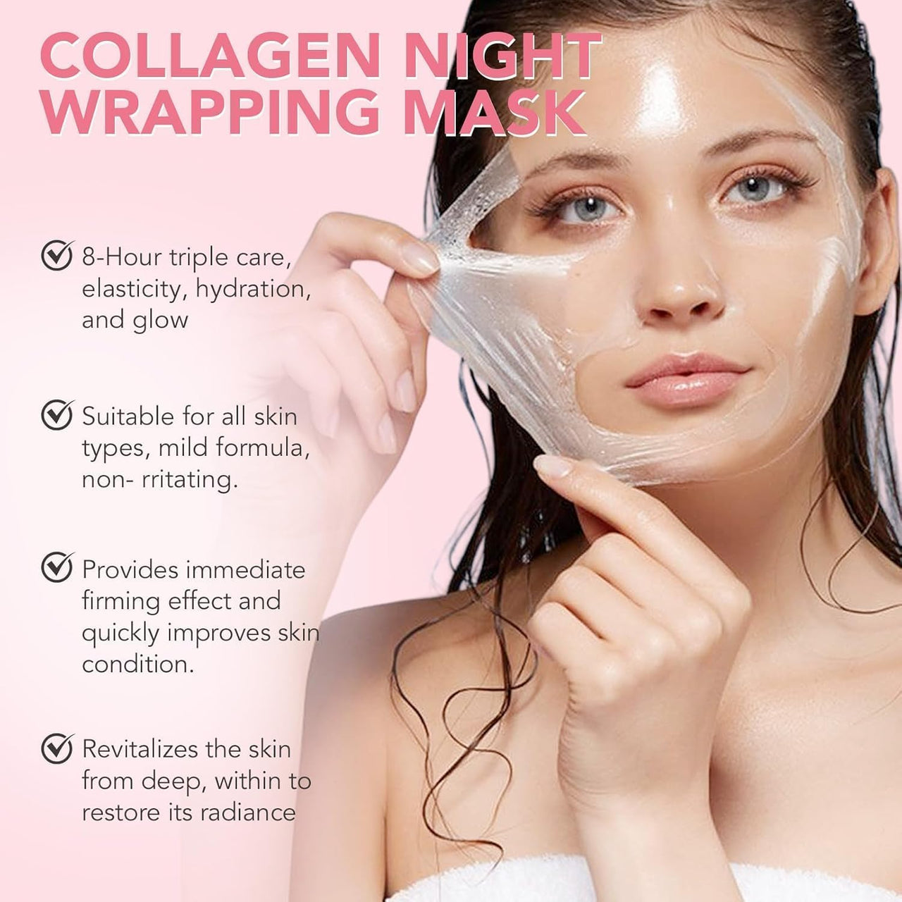 Collagen Night Wrapping Mask,Overnight Collagen Wrapping Mask,Collagen Peel Off Face Mask,Elasticity and Hydration Care,2.53 fl.oz