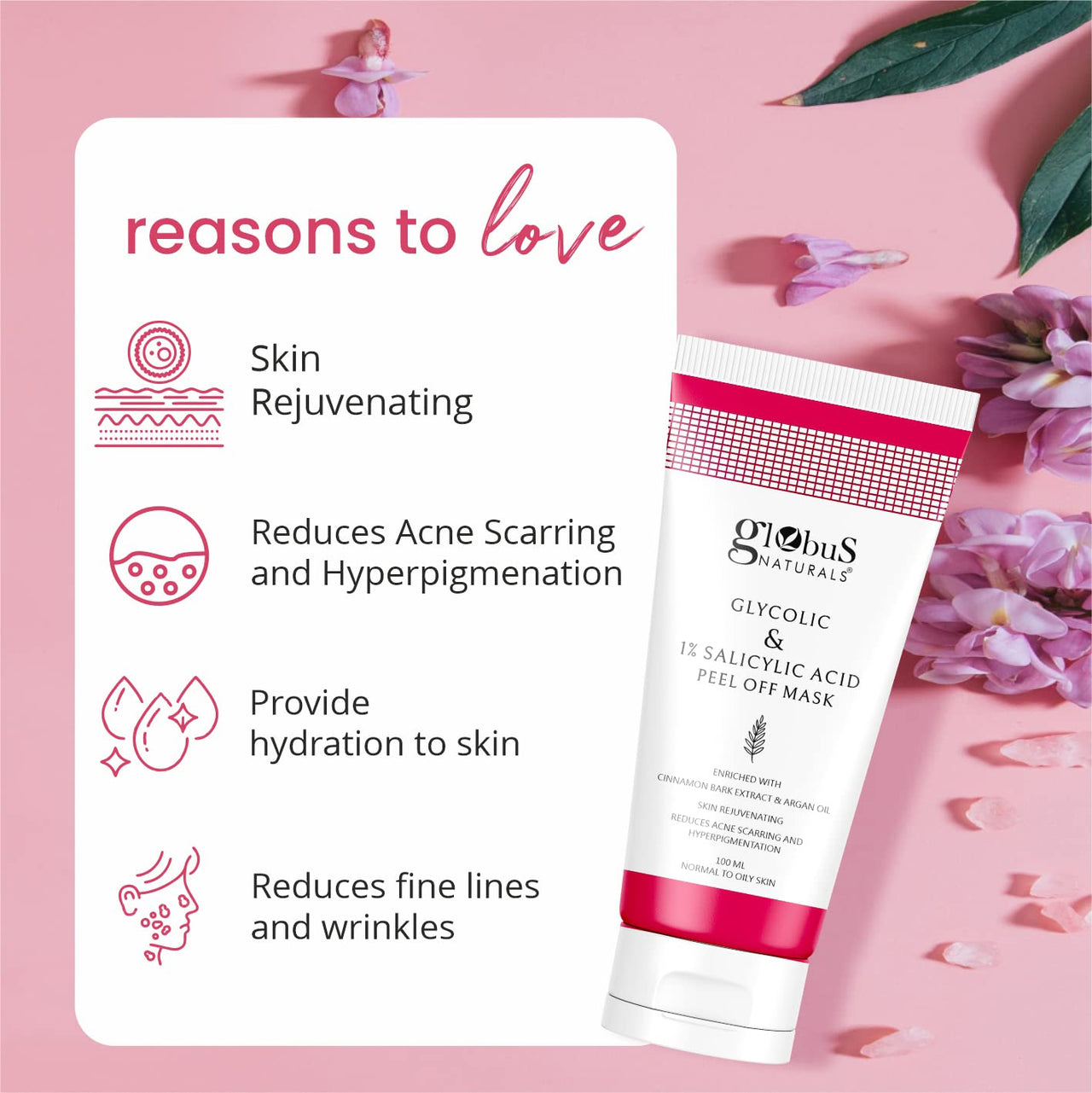 Globus Naturals Glycolic & 1% Salicylic Acid Peel Off Mask & Facial Kit Combo, Anti Acne & Oil Control Formula, For Normal to Oily Skin