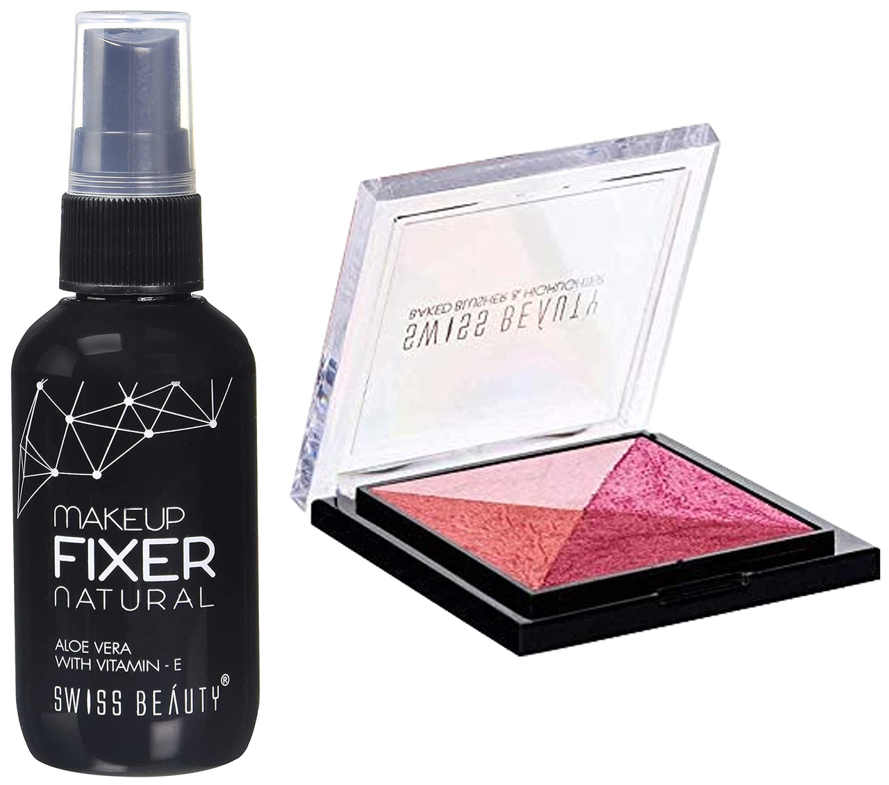 Swiss Beauty Baked Blusher & Highlighter, Face MakeUp, Multicolor-02, 7g and Swiss Beauty MakeUp Fixer Natural Aloe Vera with Vitamin-E, Face MakeUp, White, 50ml