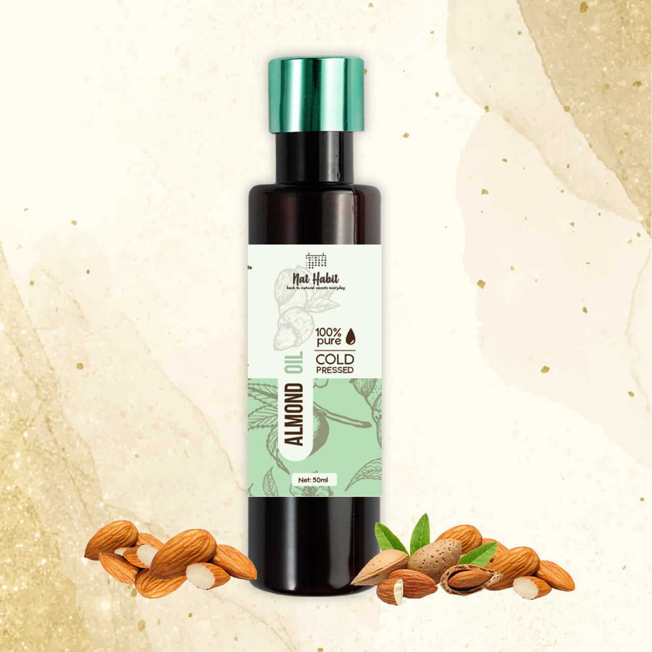 Nat Habit Cold Pressed 100% Pure Sweet Almond (Badam) Oil for Skin & Hair With Vitamin E, Omega-3,6 & 9, Mineral Free - 50 ml