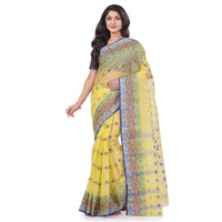 dB DESH BIDESH Women`s Traditional Bengal Tant Tri Leaf Woven Design Pure Handloom Cotton Saree Without Blouse Piece