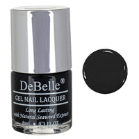 DeBelle Gel Nail Polish, Glossy Finish, Luxe Noir (Black) - Enriched with natural Seaweed Extract, Cruelty Free, Toxic Free, 8ml